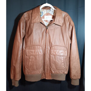 VTG Ash Creek Trading XL Brown Leather Bomber Coat Indiana Jones Explorer Rugged